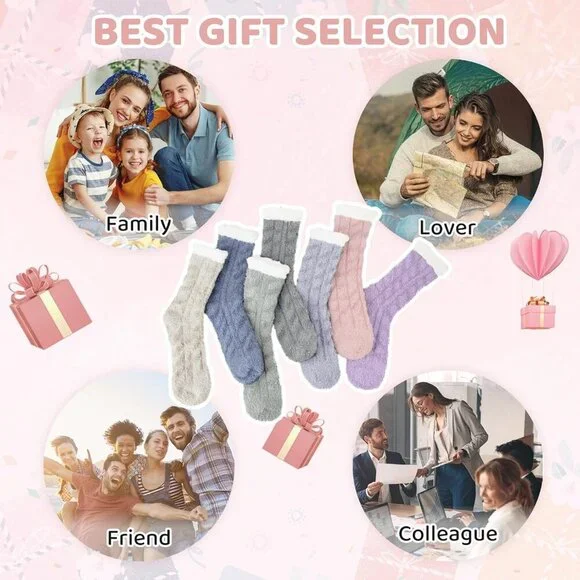 ⭐ 7-Pair Women’s Fuzzy Socks Cozy Warm Fluffy Christmas Winter Gift Set
